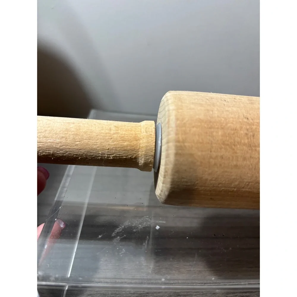 Raw wood‎ Rolling pin metal center Rounded handles Farmhouse
